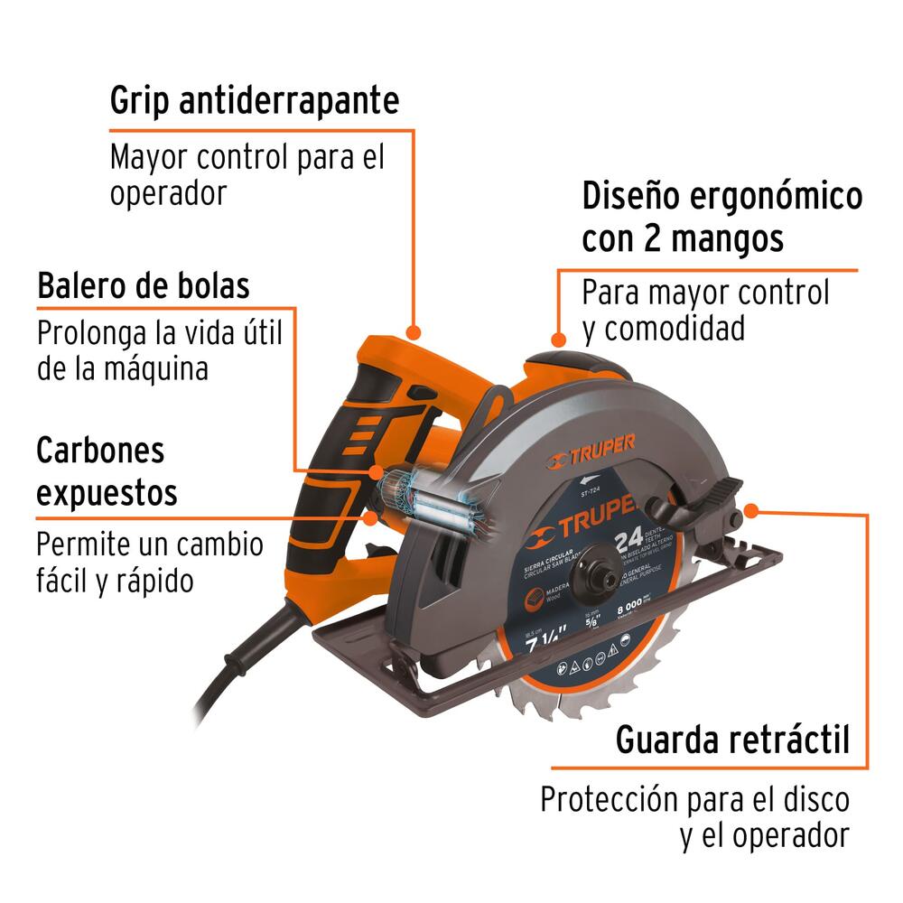 SIERRA CIRCULAR PROFESIONAL 7-1/4`` DE 1500 W, 220 V