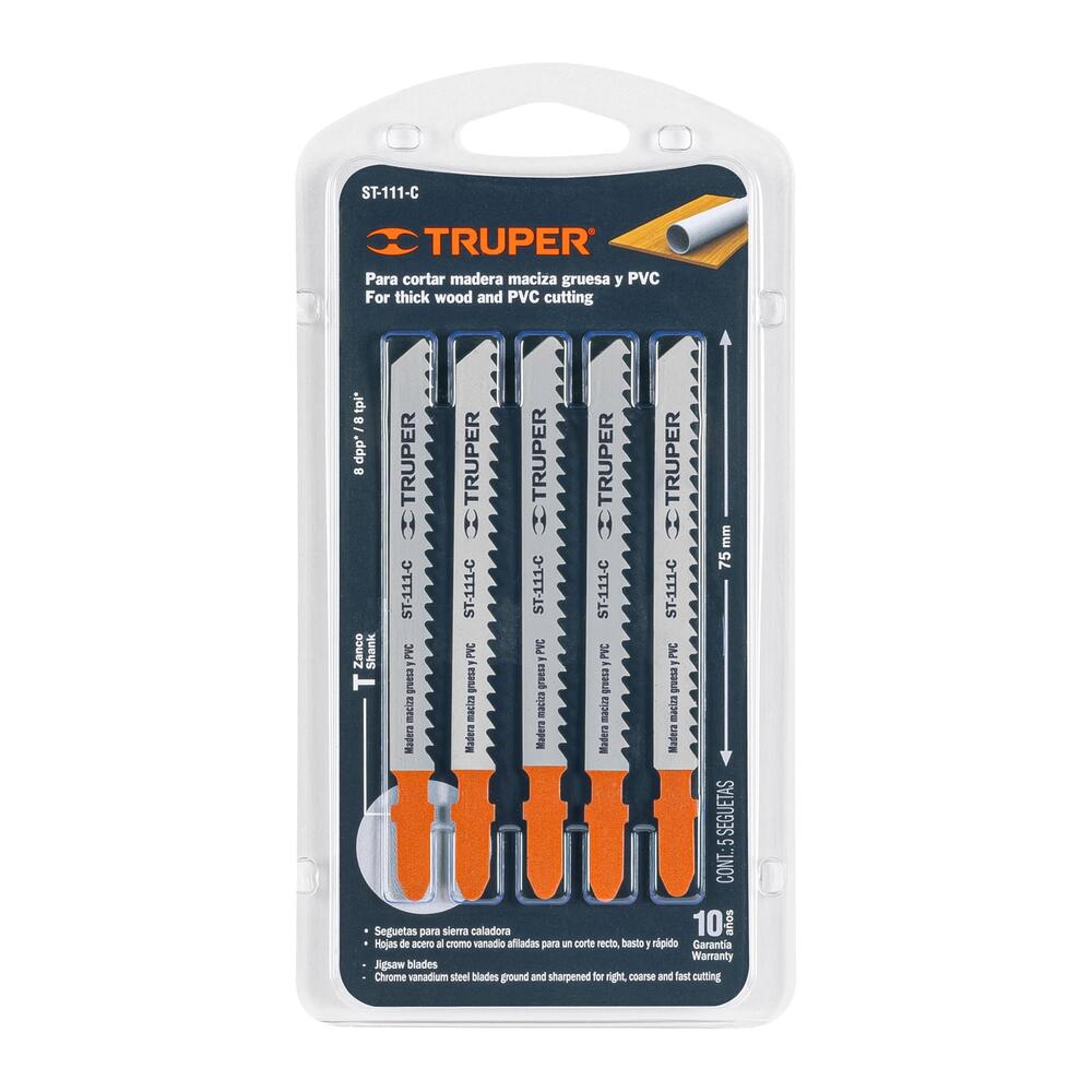 BLÍSTER CON 5 HOJAS DE SIERRA 8 DPP ZANCO ``T`` CORTE RECTO MADERA