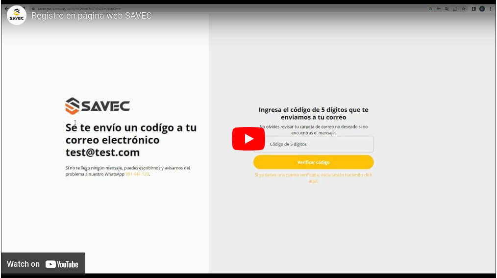 Registro en página web SAVEC